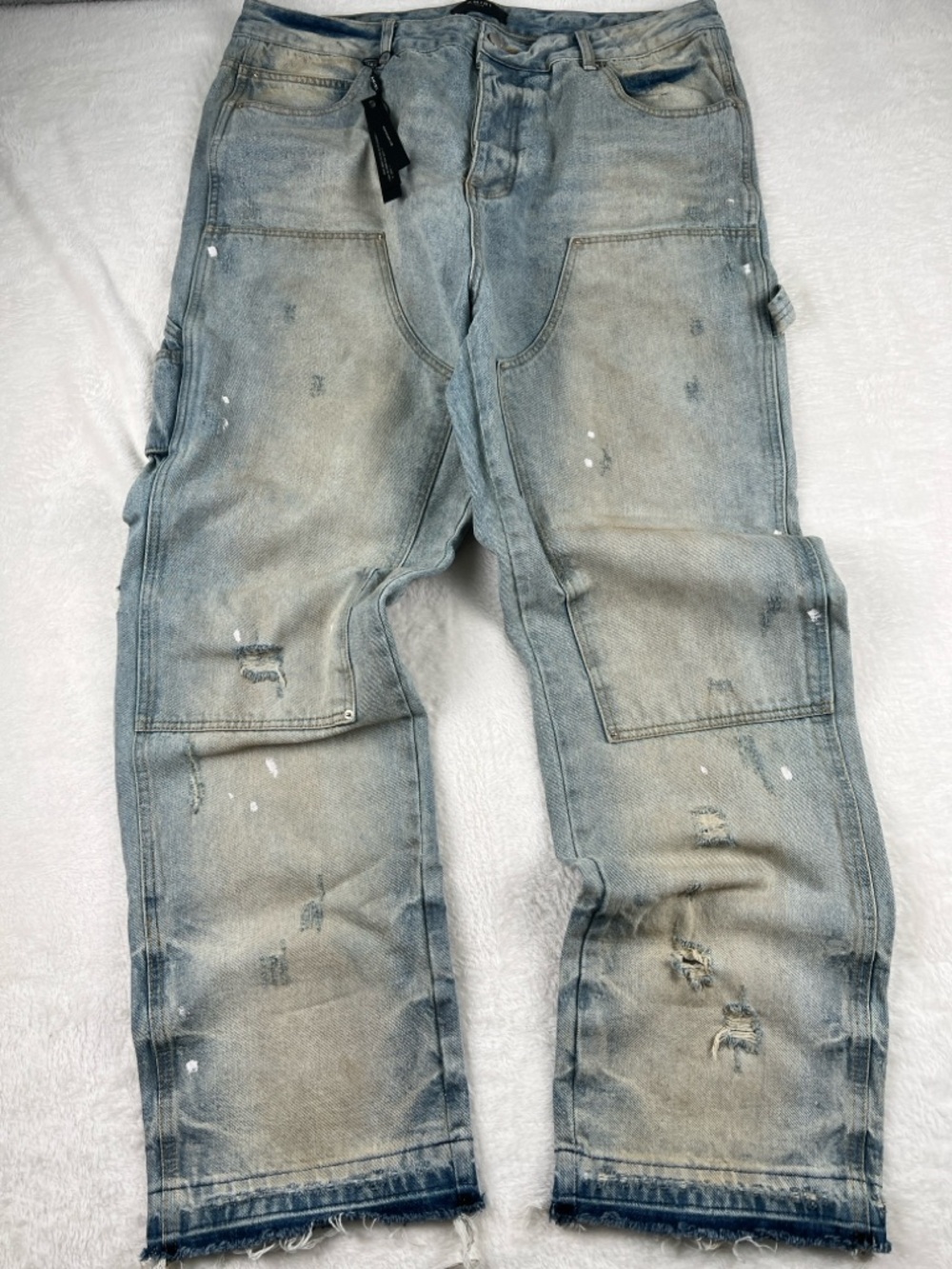 Amiri Double Knee Carpenter Jeans Distressed Light Wash Blue 36
